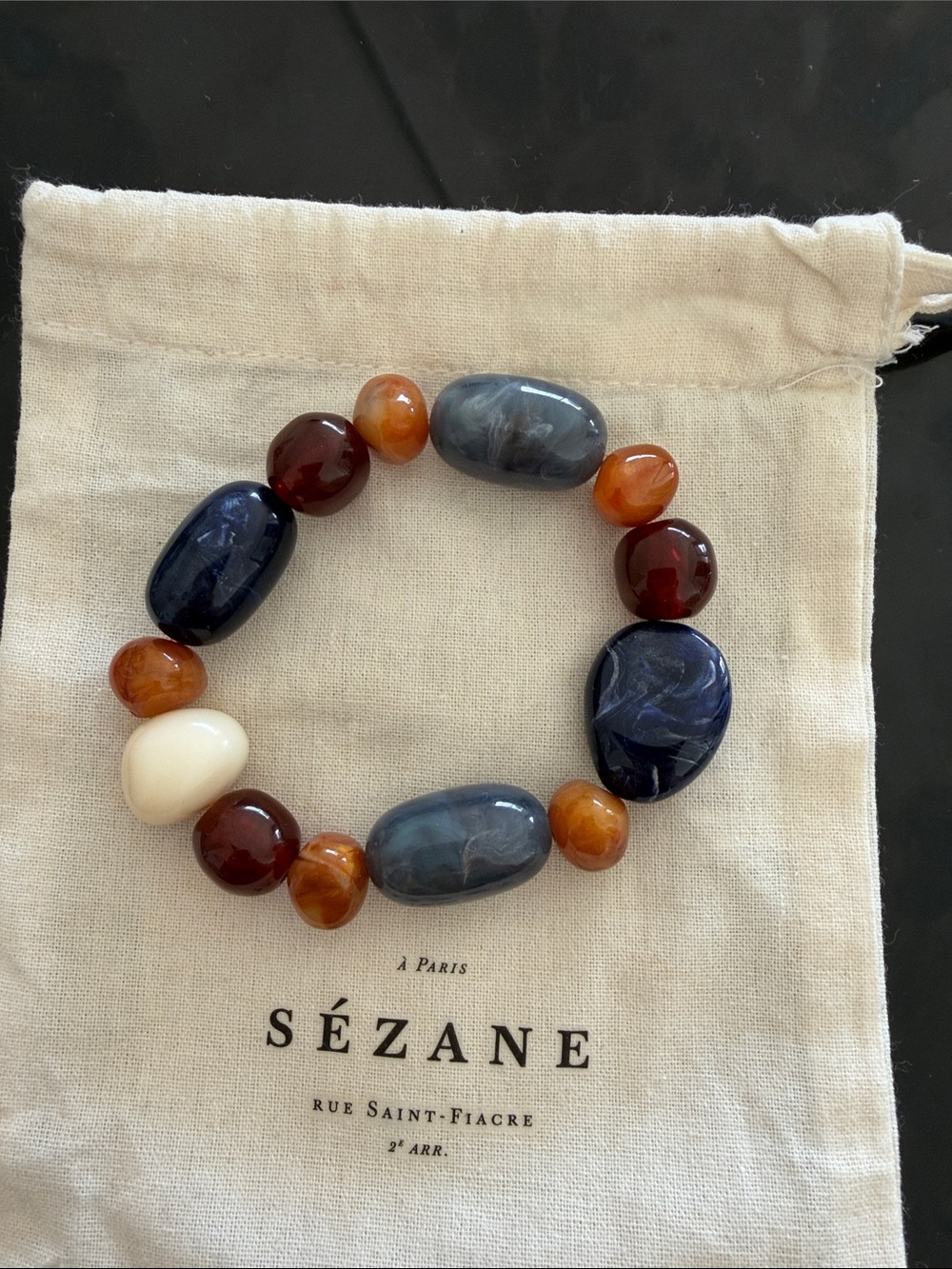 Sézane Morgane Multicolor Beaded Bracelet - Blue, Brown, Amber, Ivory
